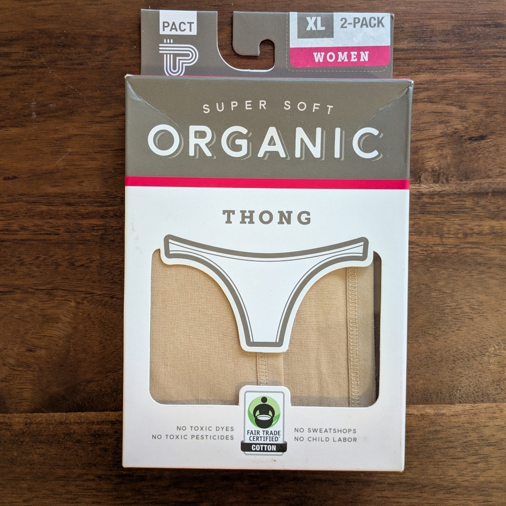 Pact Organic Cotton Thongs, Beige, 2-pack
